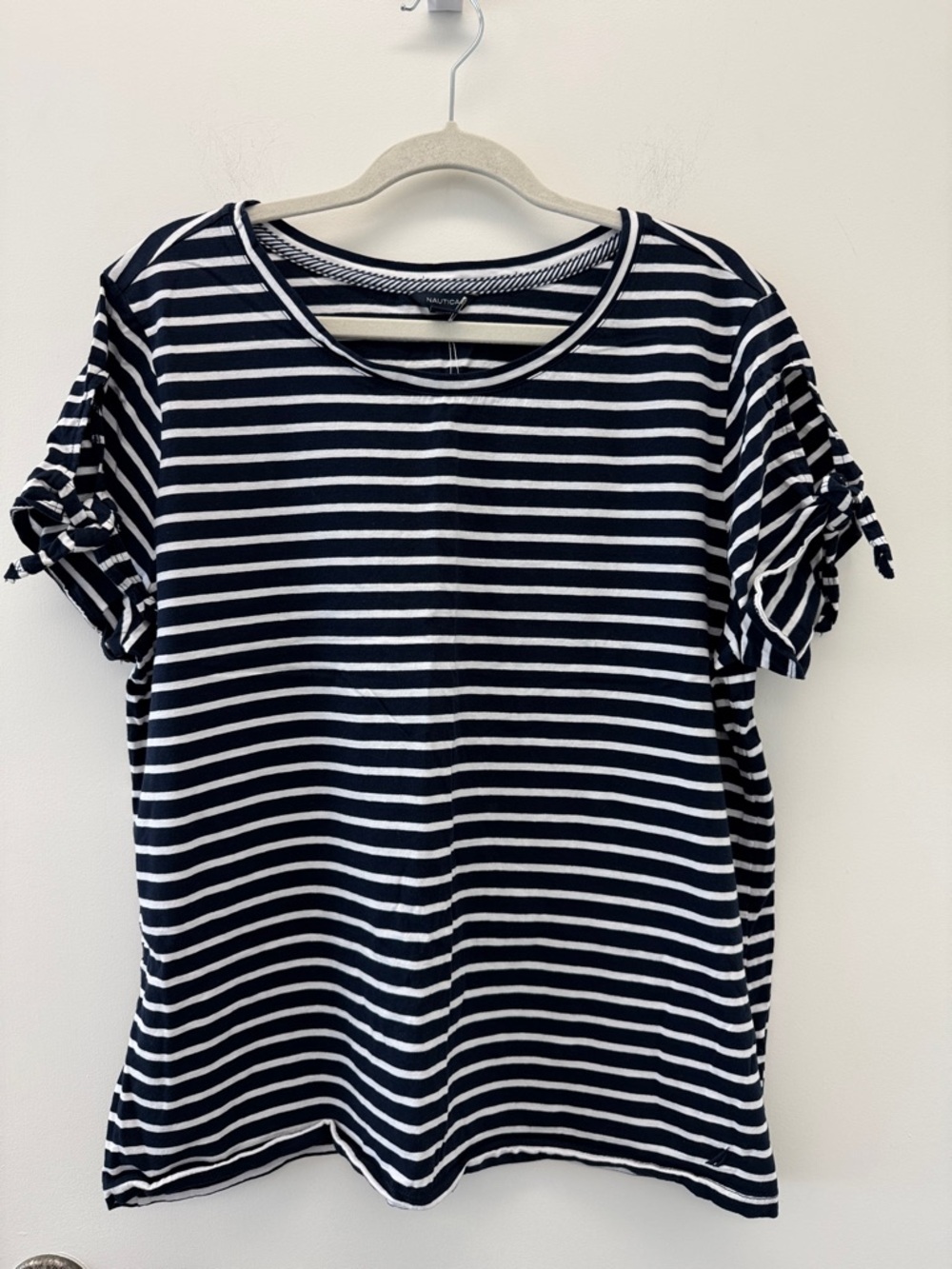 Nautica Navy and White Striped Tie-Sleeve Tee Size XXL